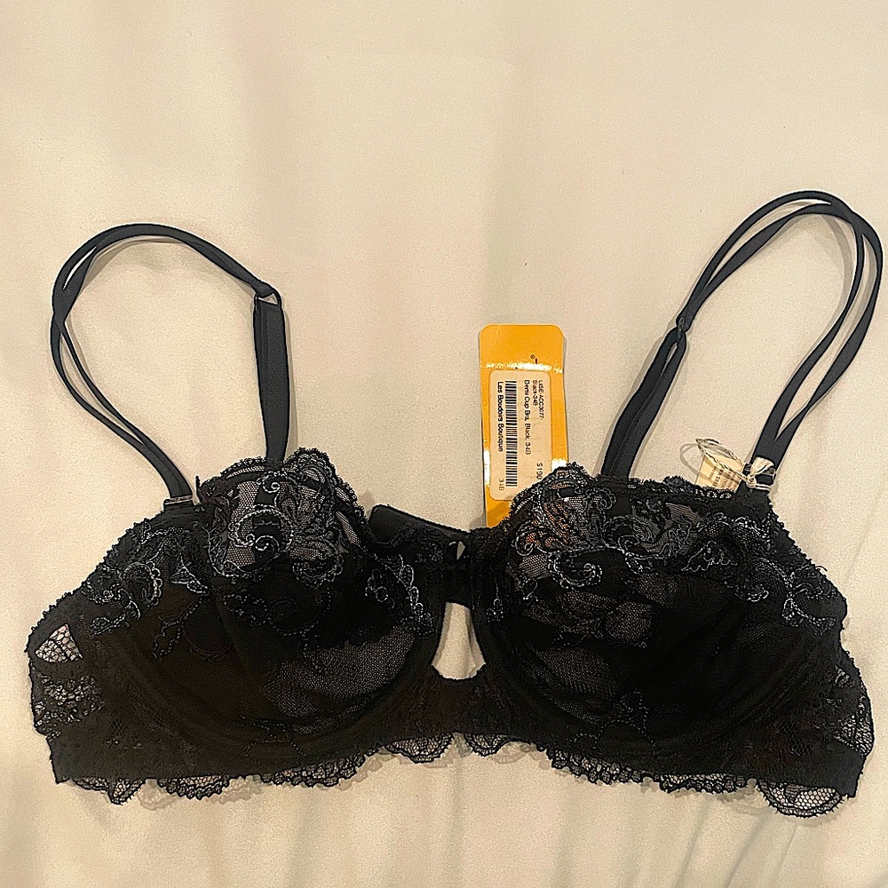 Dentelle de Calais 34B Demi Cup Bra, Black w/Swarovski  Crystals BNT